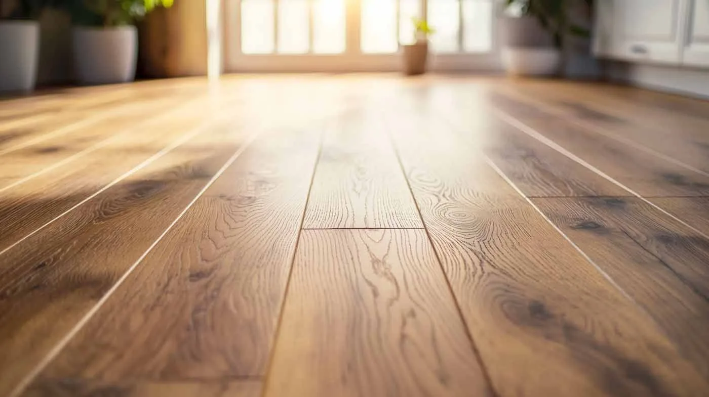 Sunlit golden oak plank hardwood flooring